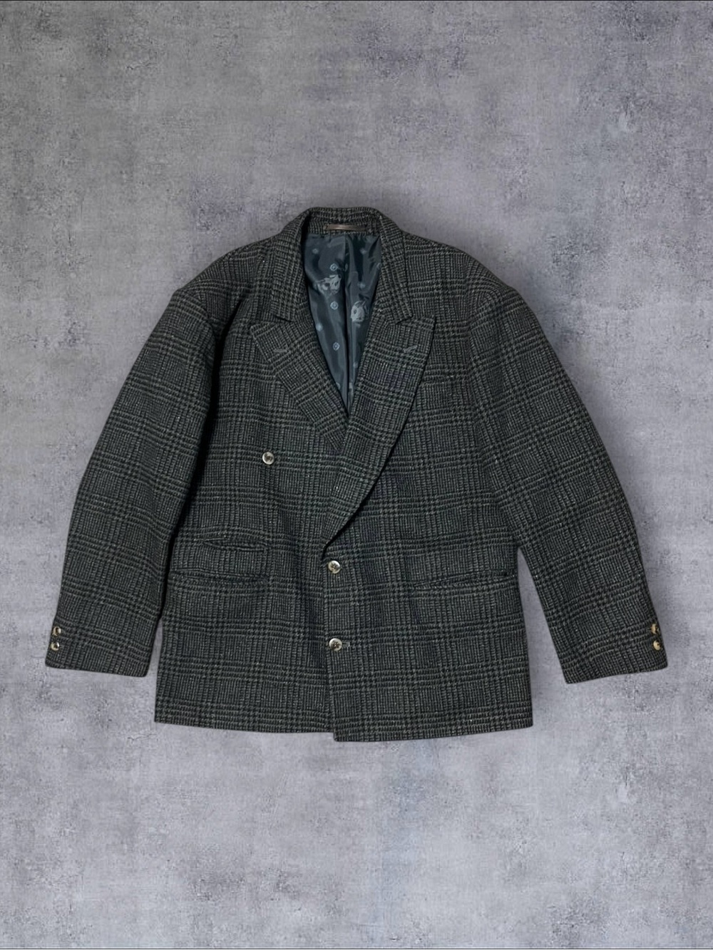 Vintage 90s / 2000s y2k Gray Plaid Wool Blend Blazer